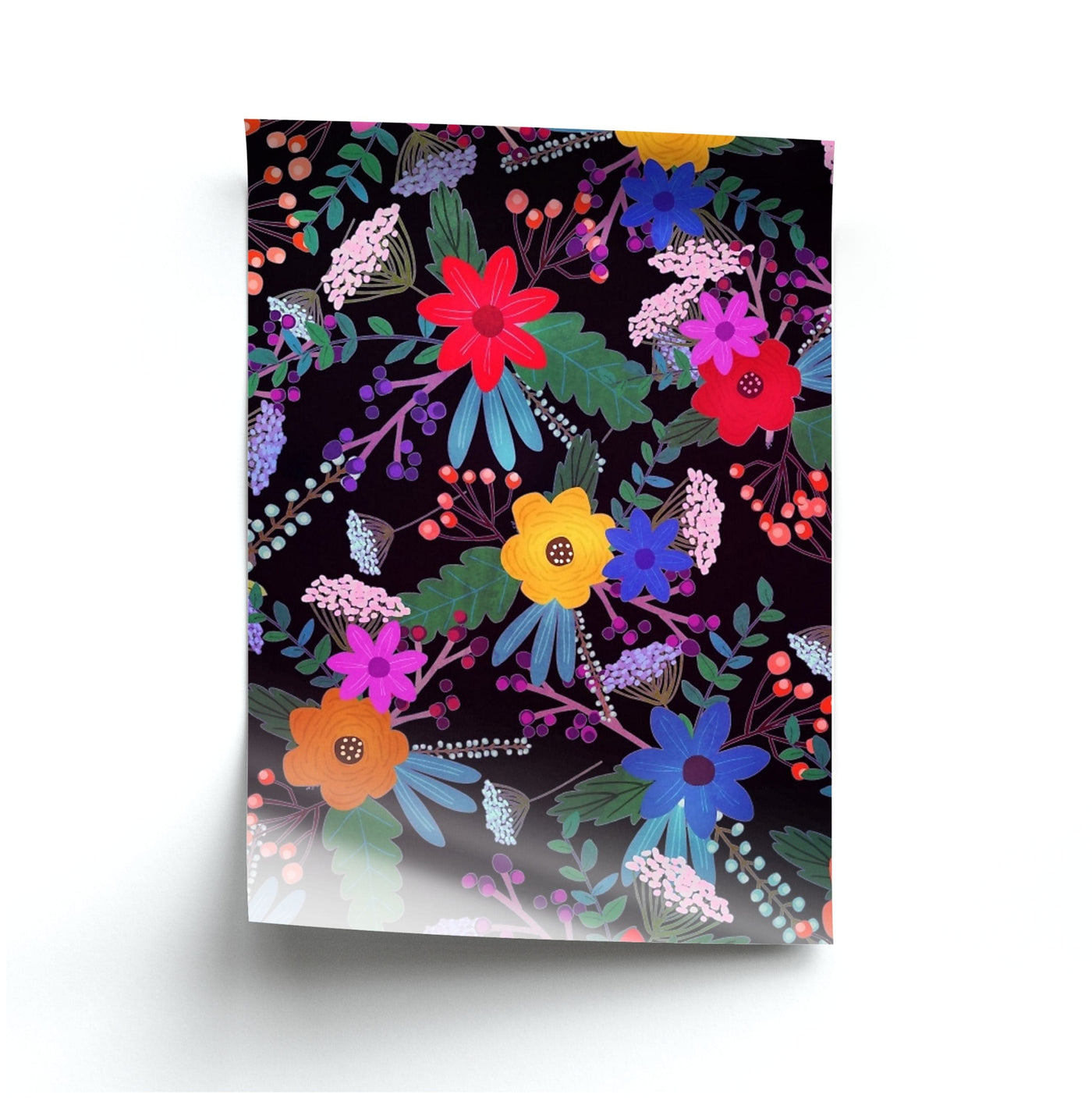 Black & Colourful Floral Pattern Poster