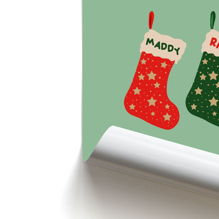 Red And Green Stocking - Personalised Christmas  Poster