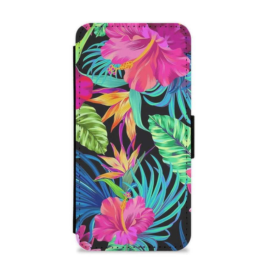 Colourful Hibiscus Pattern Flip Wallet Phone Case - Fun Cases