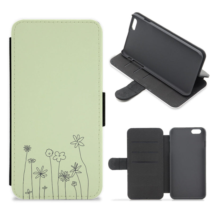 Floral Outline - Floral Flip / Wallet Phone Case