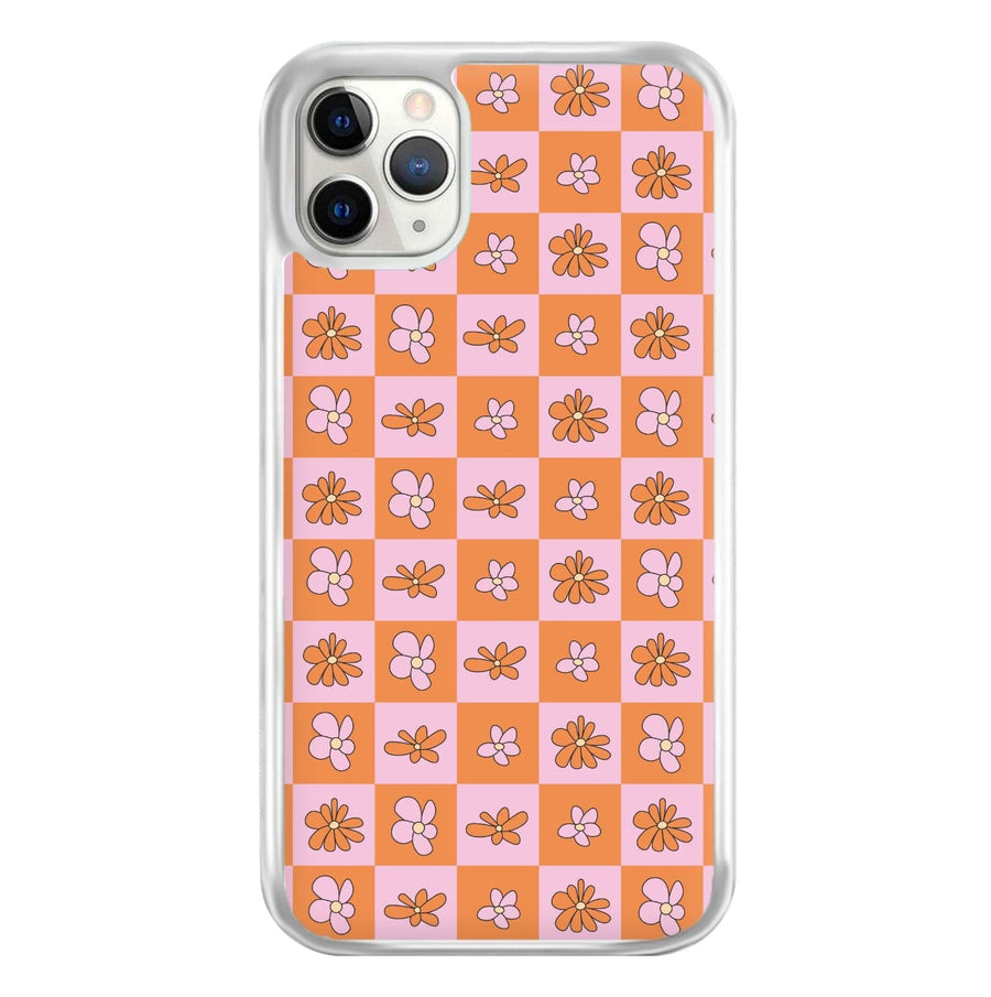 Orange And Pink Checked - Floral Patterns Phone Case