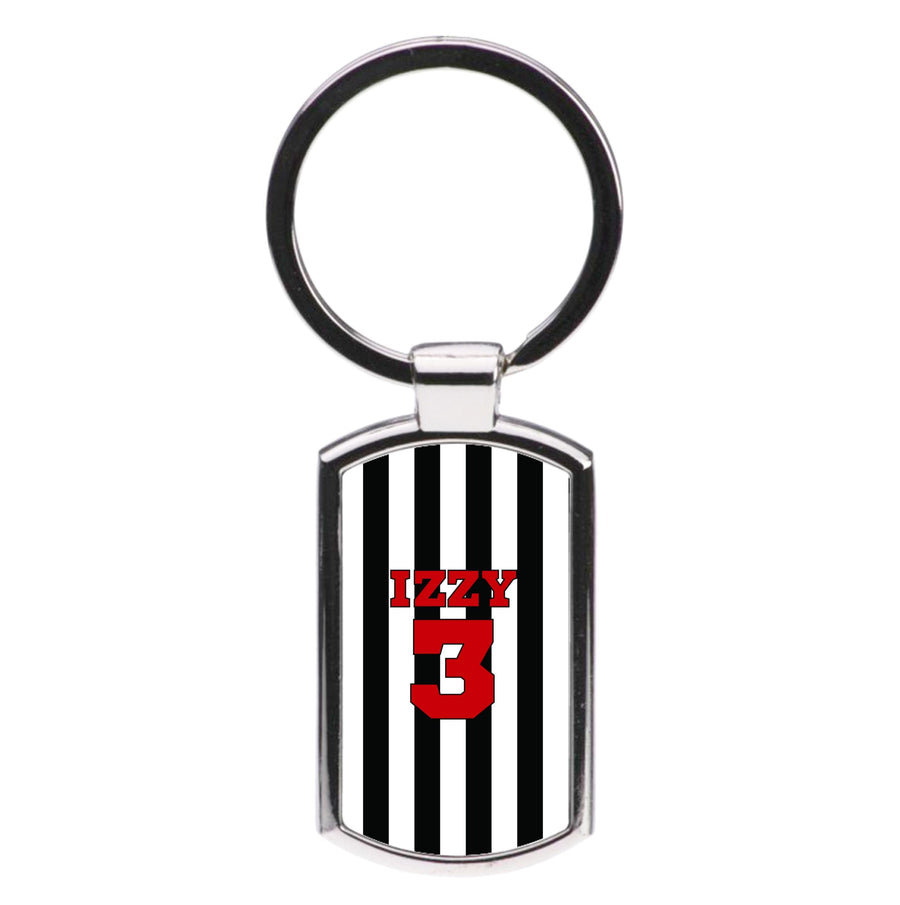 Black And White Stripes - Personalised Football   Luxury Keyring