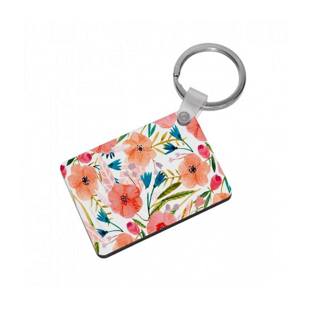 Peach Watercolour Floral Pattern Keyring - Fun Cases