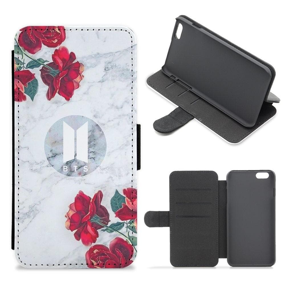 BTS Logo Marble Roses Flip Wallet Phone Case - Fun Cases