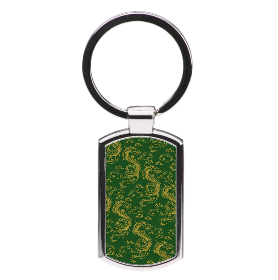 Green And Gold Dragon Pattern Luxury Keyring