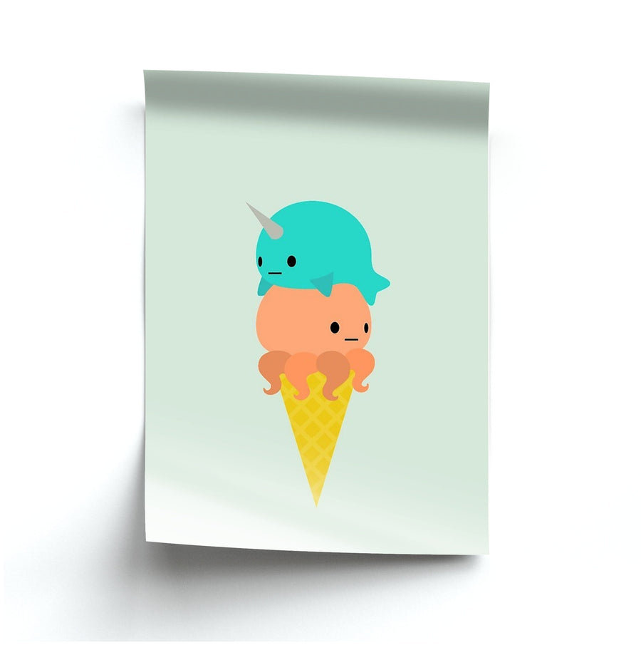 Narwhal Octopus Ice Cream Poster