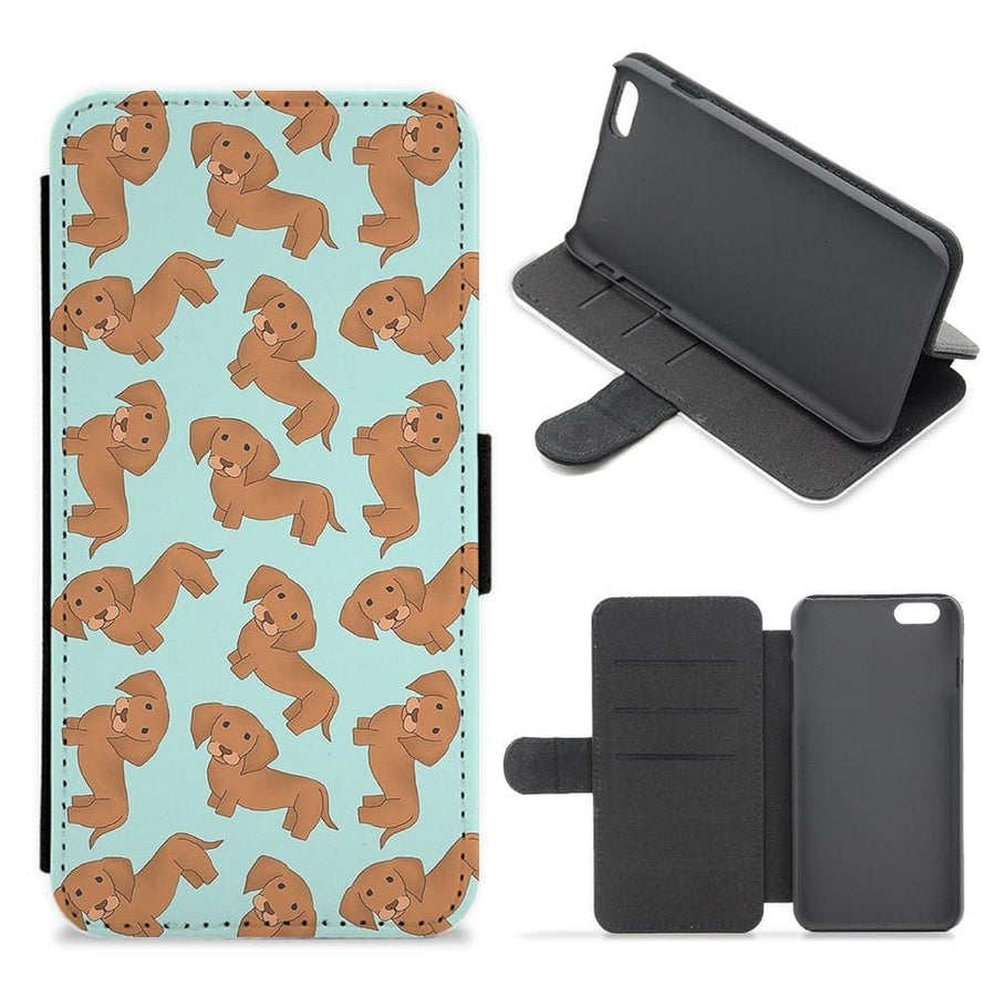 Sausage Dog Pattern Flip Wallet Phone Case - Fun Cases