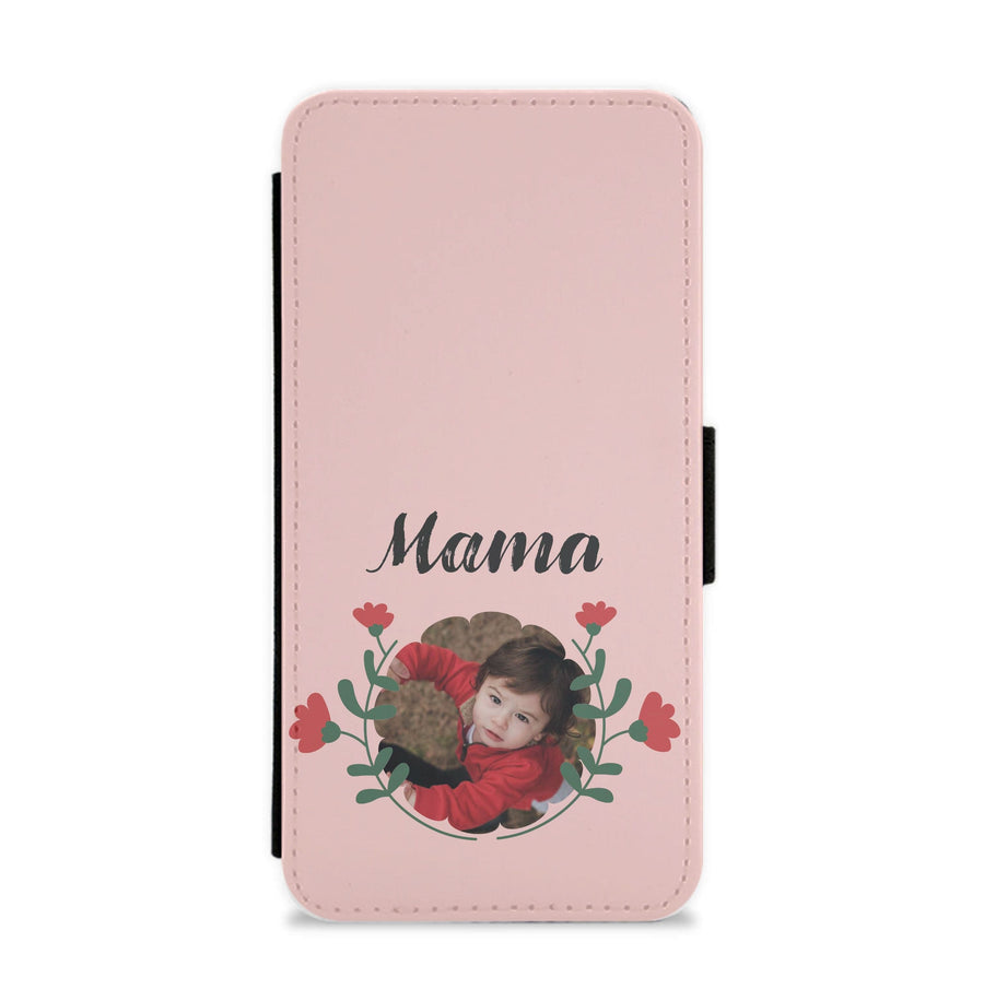 Mama Red Flowers - Personalised Mother's Day Flip / Wallet Phone Case