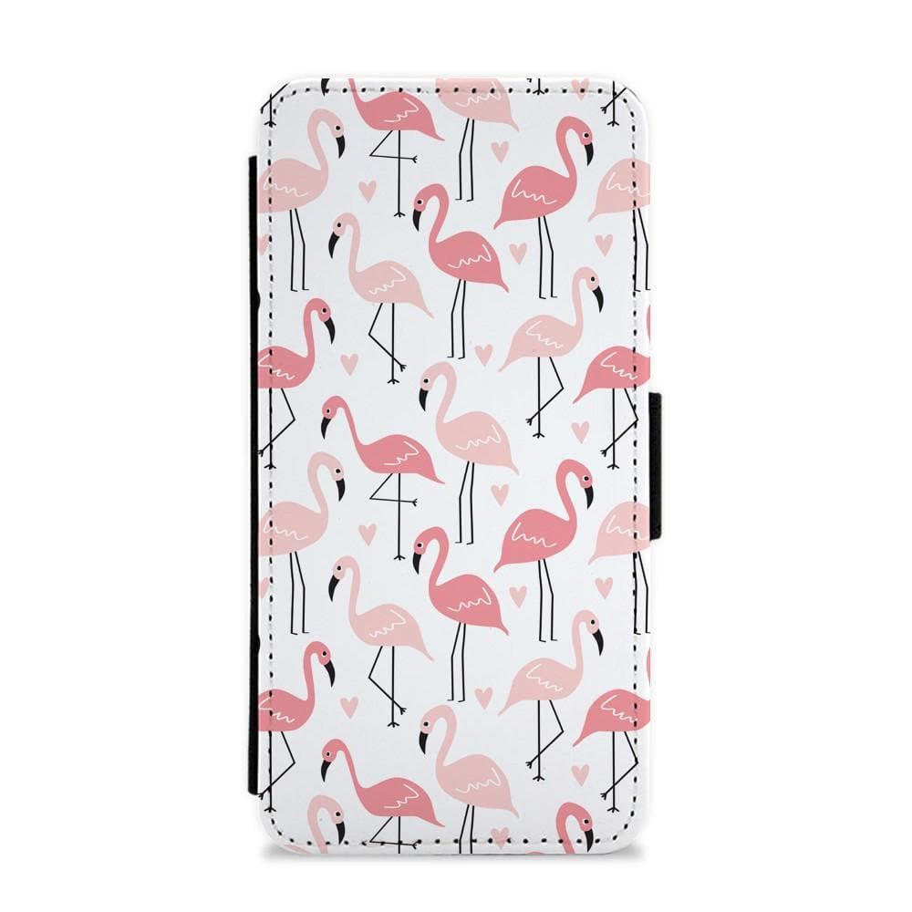 White & Pink Flamingo Pattern Flip / Wallet Phone Case - Fun Cases
