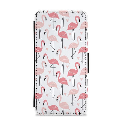 White & Pink Flamingo Pattern Flip / Wallet Phone Case - Fun Cases