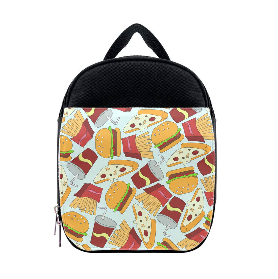 Burgers, Fries And Pizzas - Fast Food Patterns Lunchbox