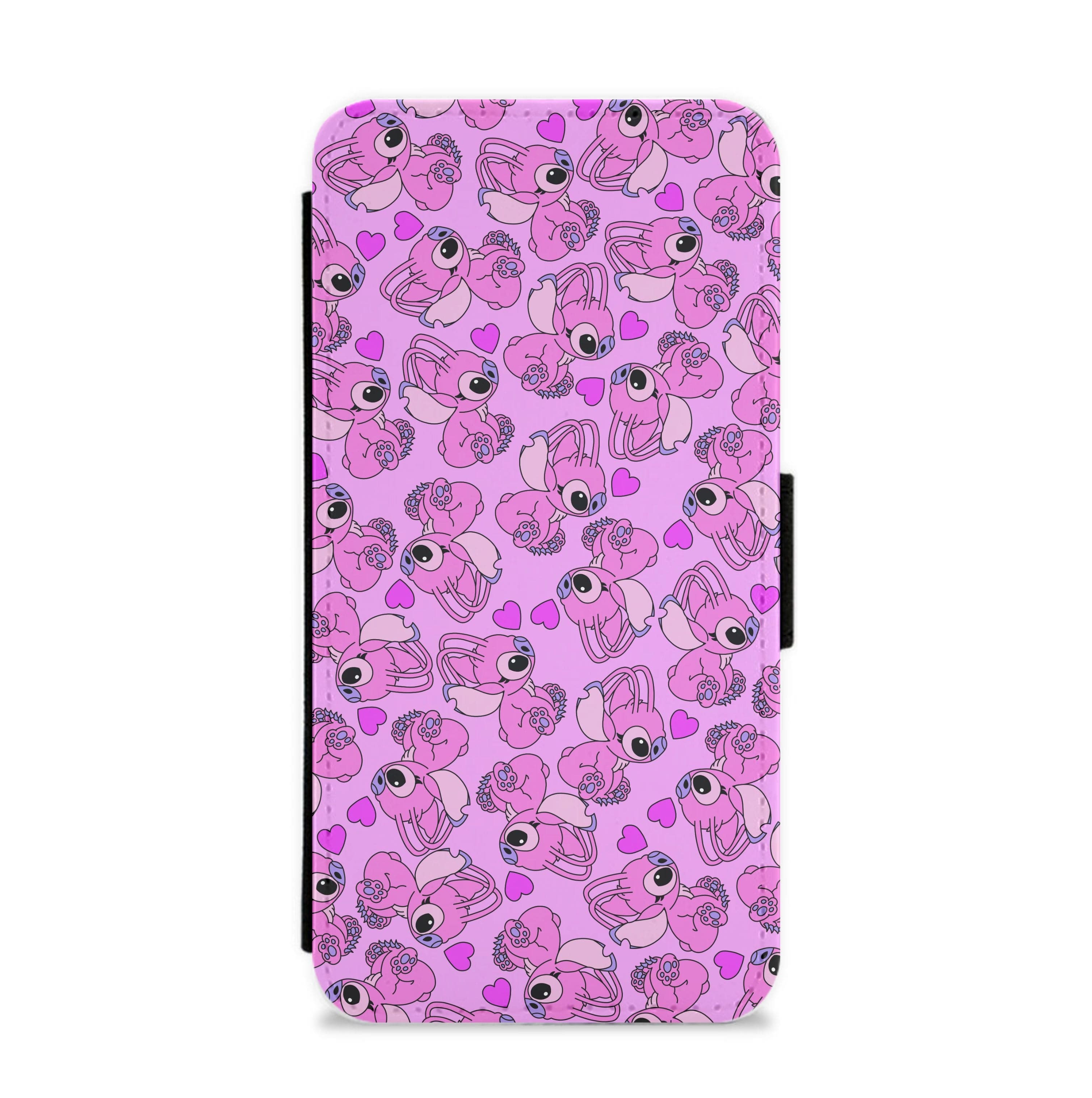 Love Heart Pattern - Pink Alien Flip / Wallet Phone Case