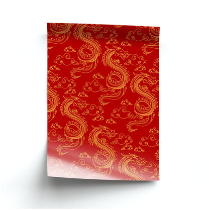 Red And Gold Dragon Pattern Poster