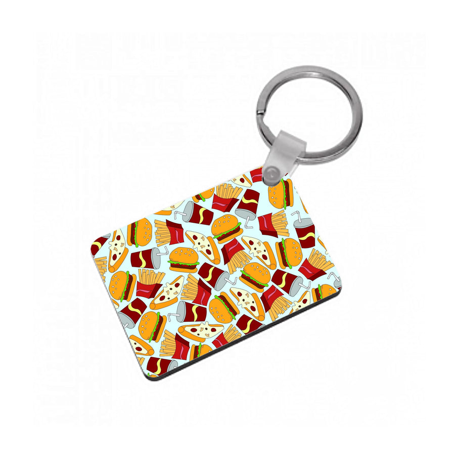 Burgers, Fries And Pizzas - Fast Food Patterns Keyring