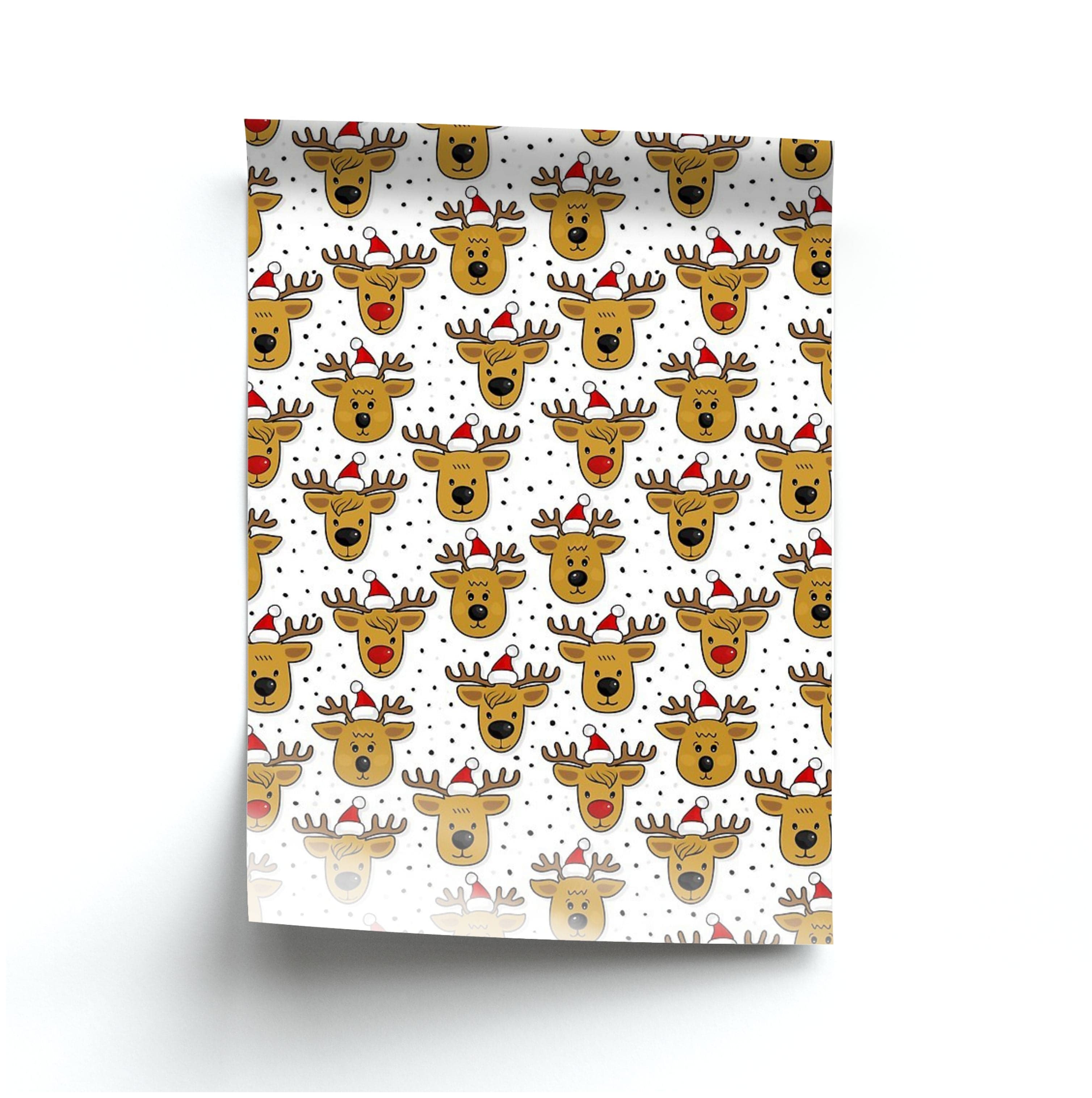 Reindeers In Santa Hats Pattern Poster