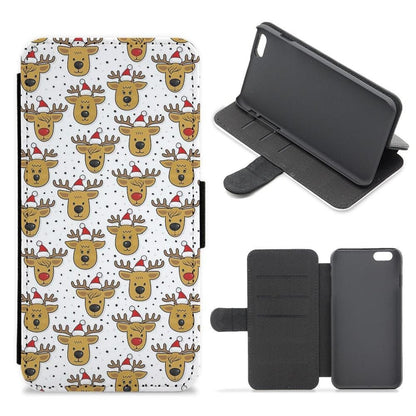 Reindeers In Santa Hats Pattern Flip Wallet Phone Case