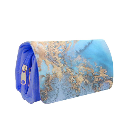 Sea Blue and Gold Marble Pencil Case