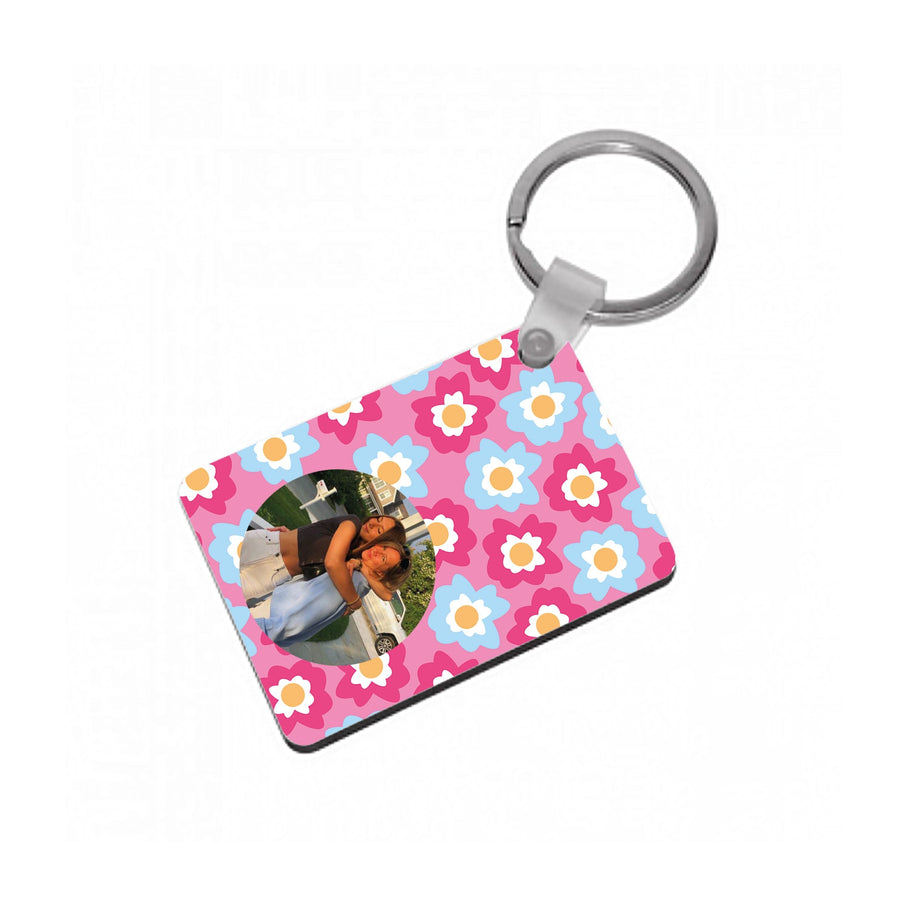 Pink And Blue Flower Pattern - Personalised Mother's Day Keyring