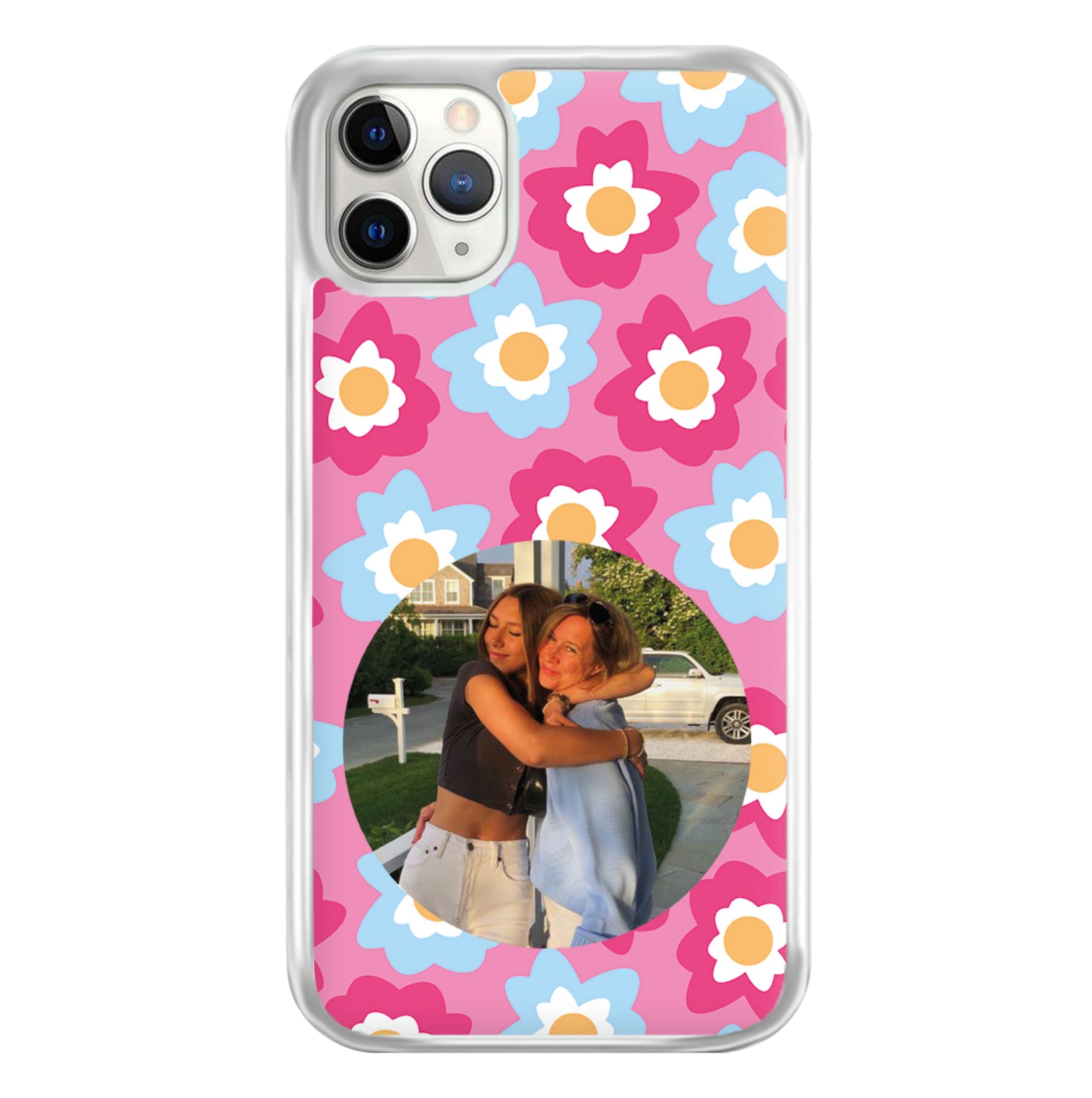 Pink And Blue Flower Pattern - Personalised Mother's Day Phone Case