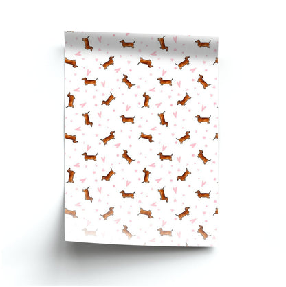 Dachshund Pattern - White Poster