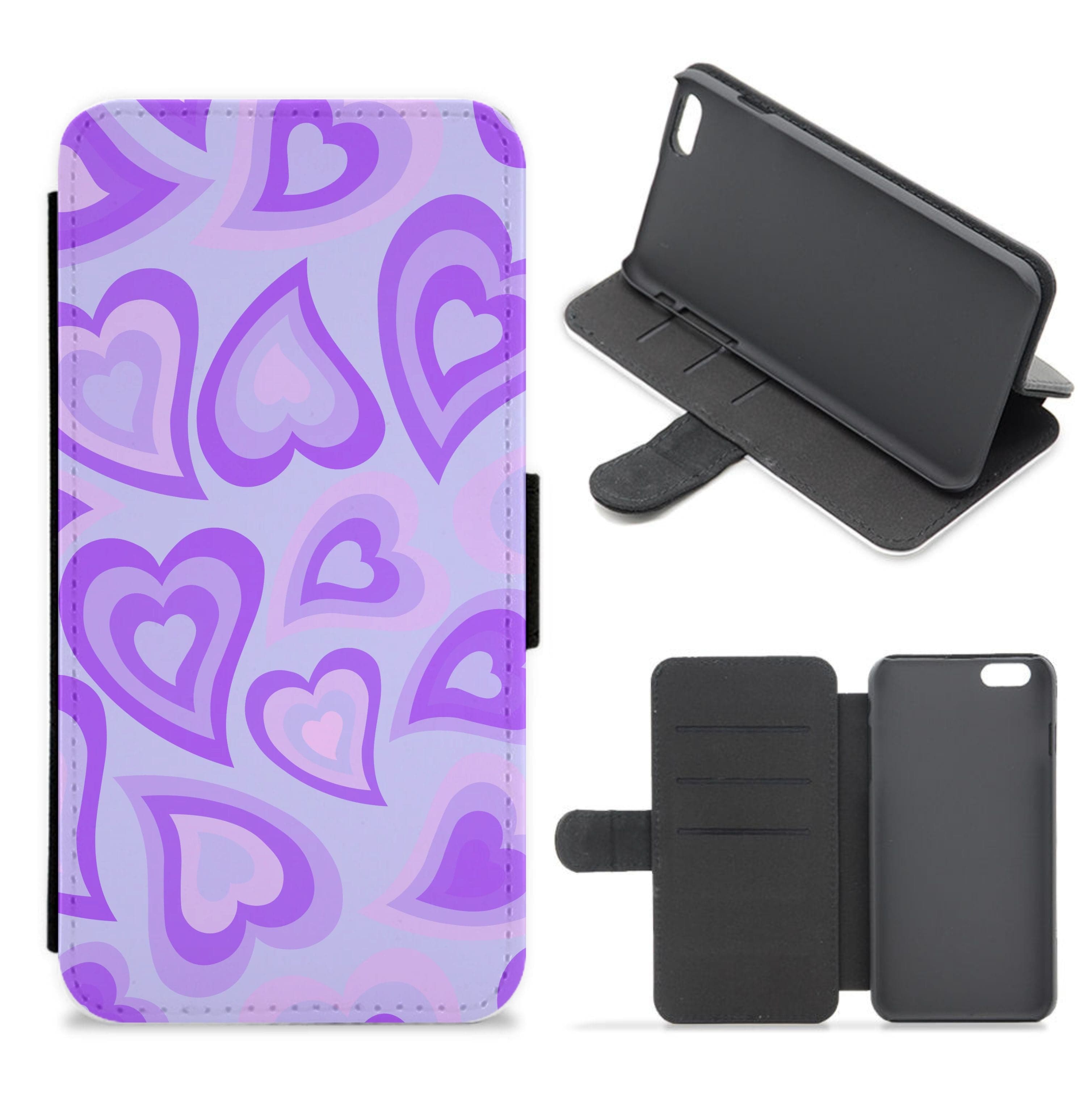 Purple Hearts - Trippy Patterns Flip / Wallet Phone Case