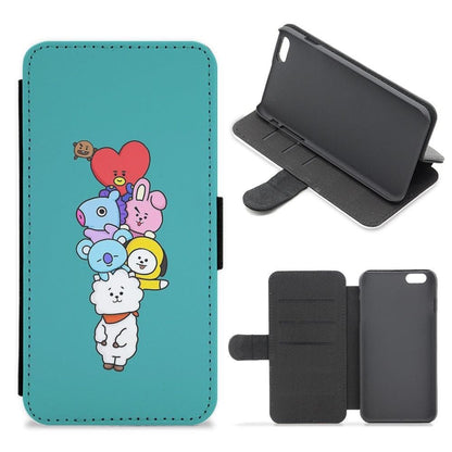 Green BT21 - RJ, Mang, Koya, Chimmy, Cooky, Shooky, Tata - BTS Flip Wallet Phone Case