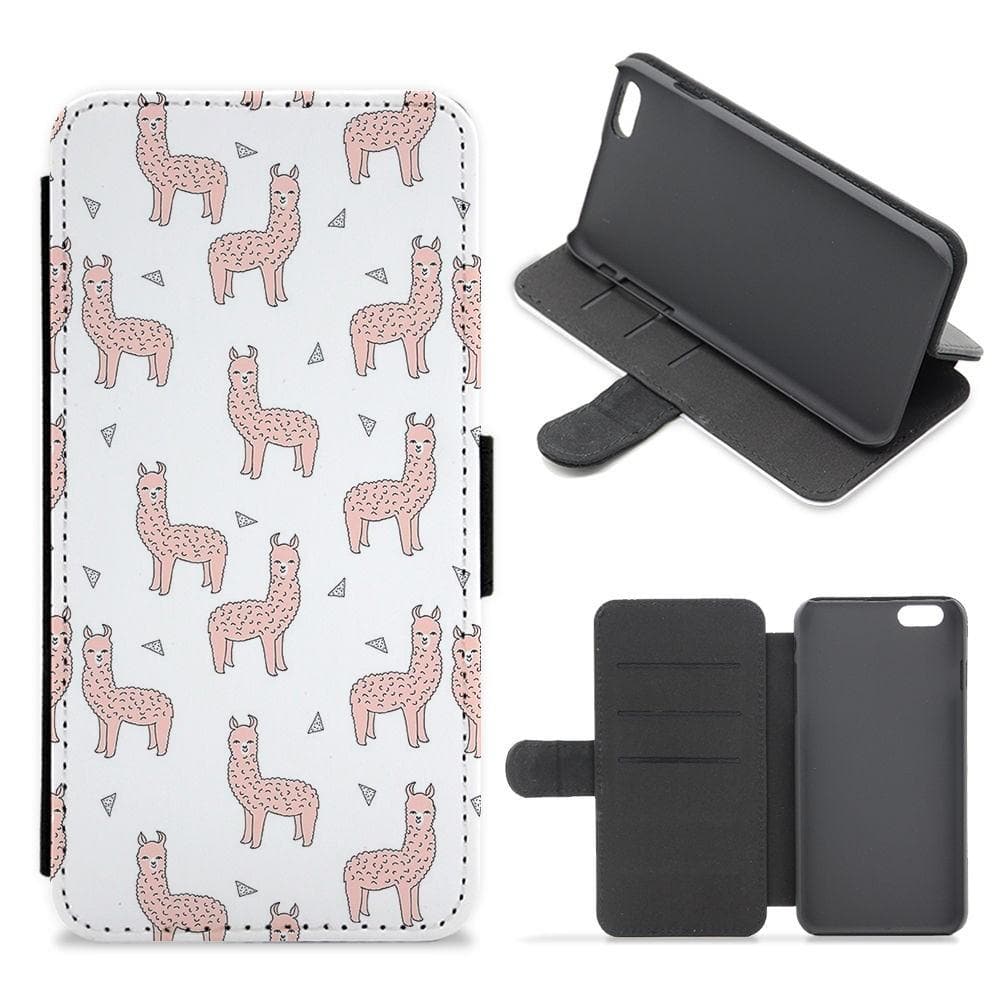 Pale Pink Alpaca Pattern Flip Wallet Phone Case - Fun Cases