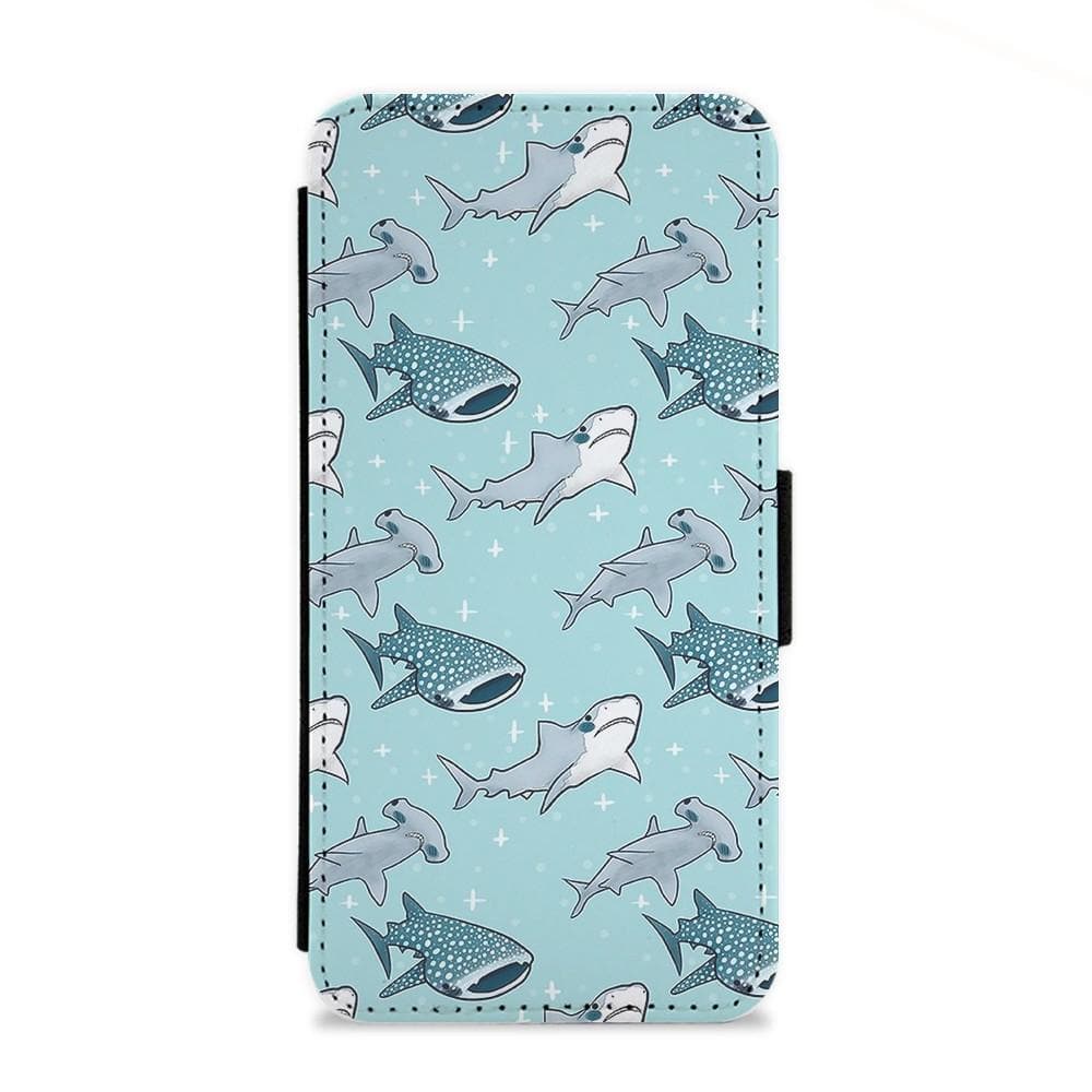 Shark Pattern Flip Wallet Phone Case - Fun Cases