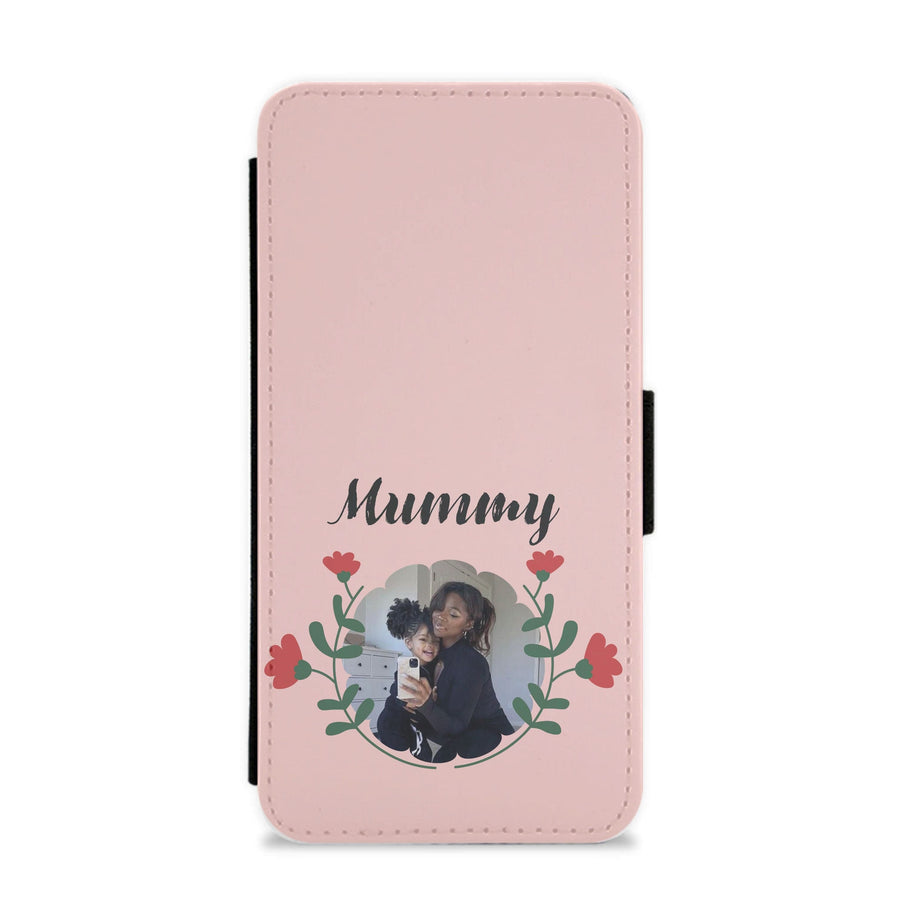 Mummy Red Flowers - Personalised Mother's Day Flip / Wallet Phone Case