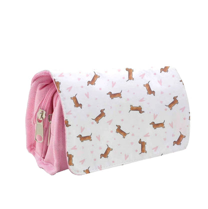 Dachshund Pattern - White Pencil Case