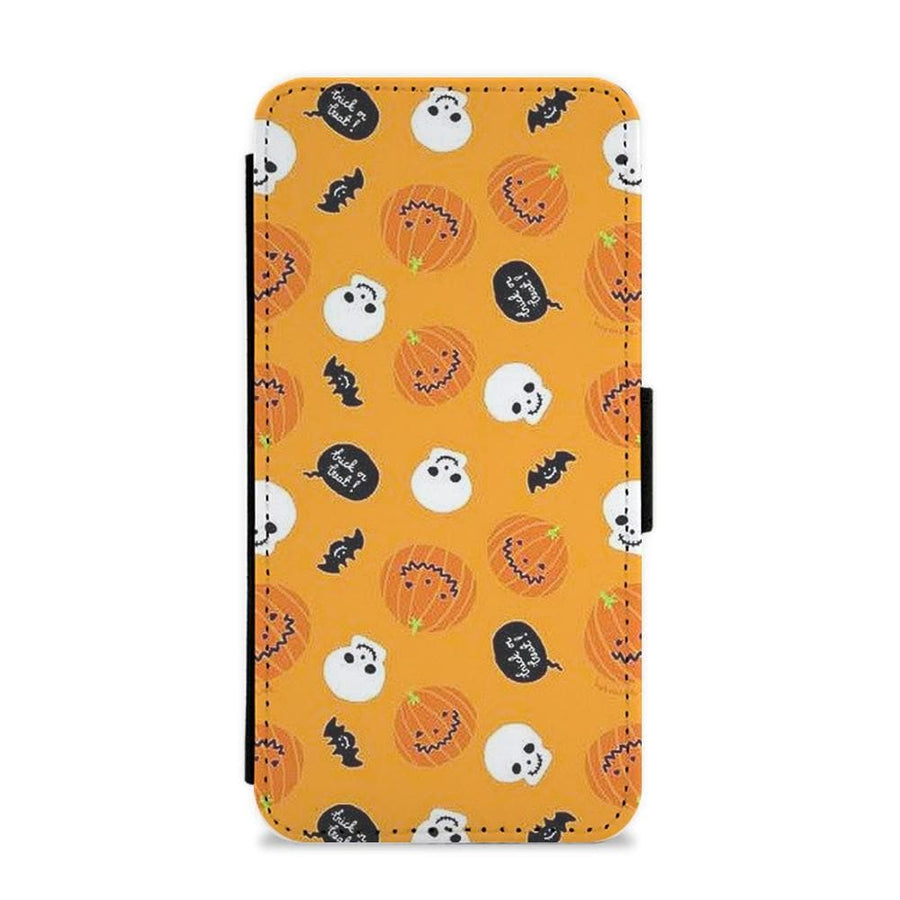 Orange Halloween Pattern Flip Wallet Phone Case