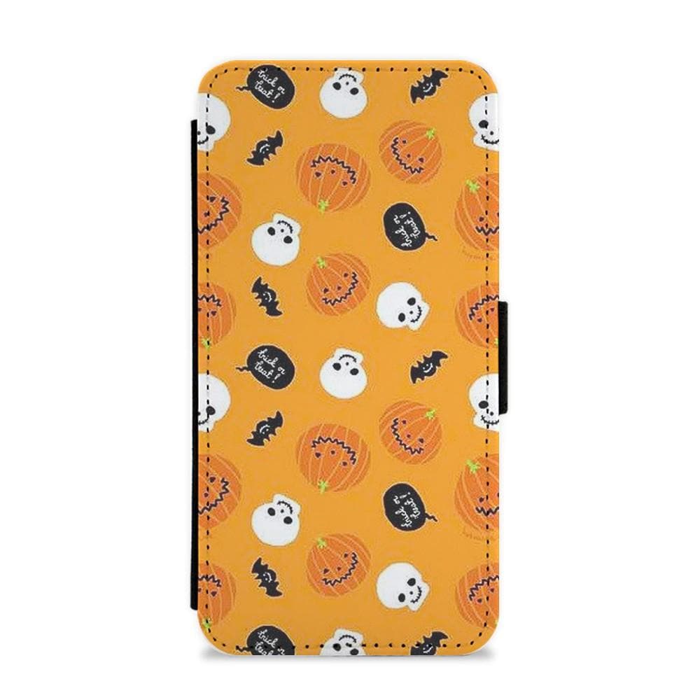 Orange Halloween Pattern Flip Wallet Phone Case