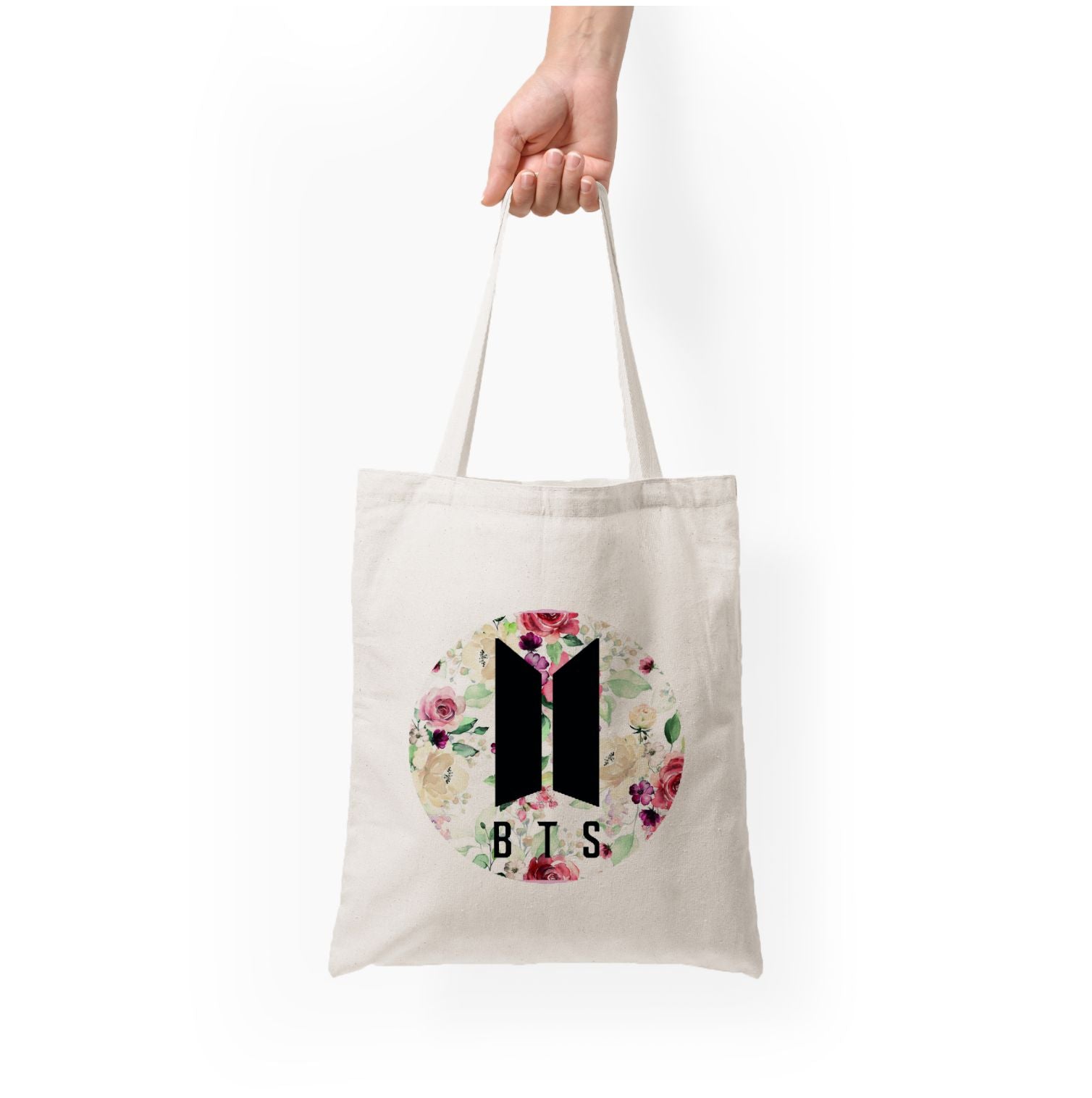 BTS Logo And Flowers - K Pop Tote Bag