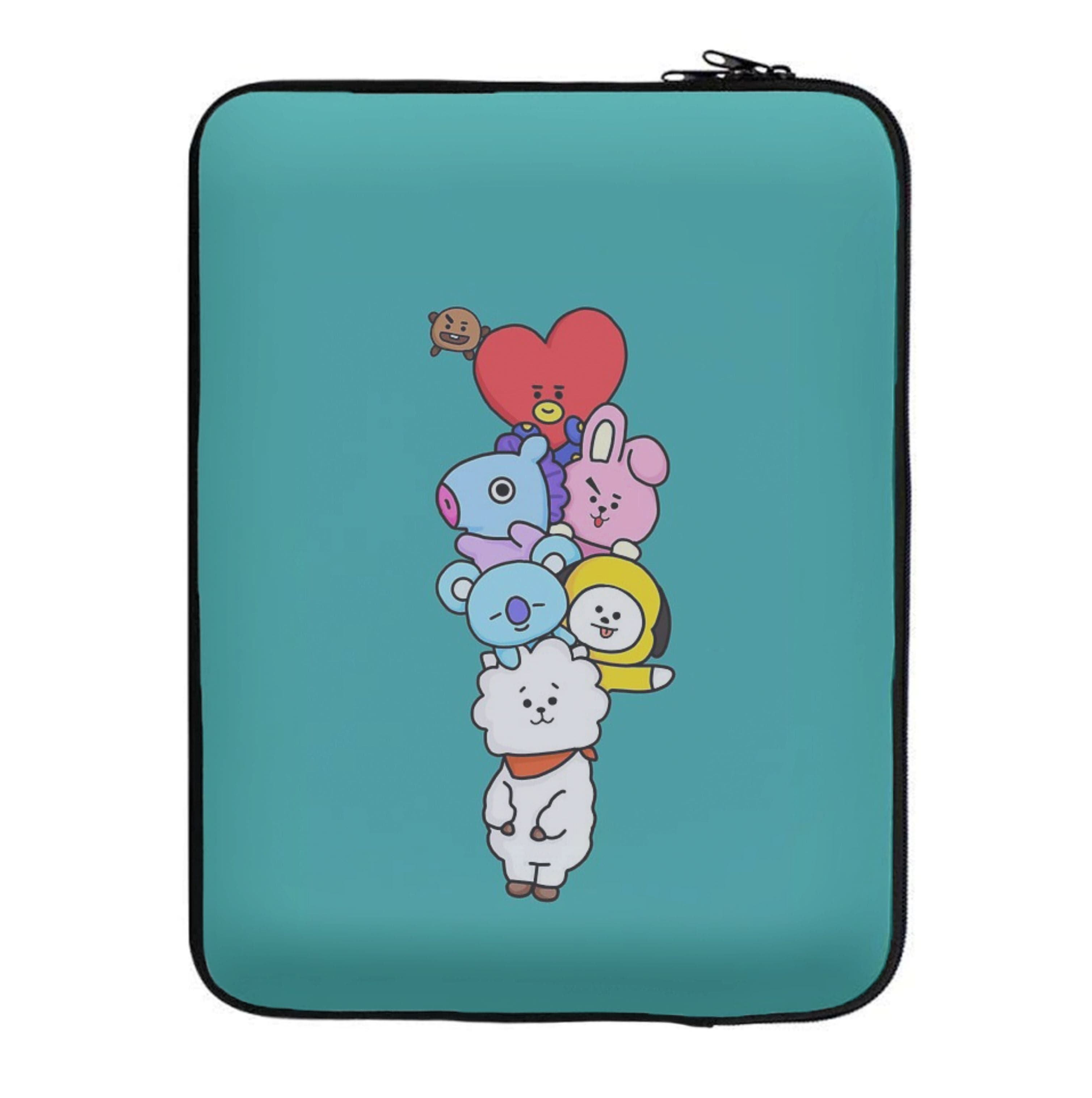 Green BT21 - RJ, Mang, Koya, Chimmy, Cooky, Shooky, Tata - K Pop Laptop Sleeve