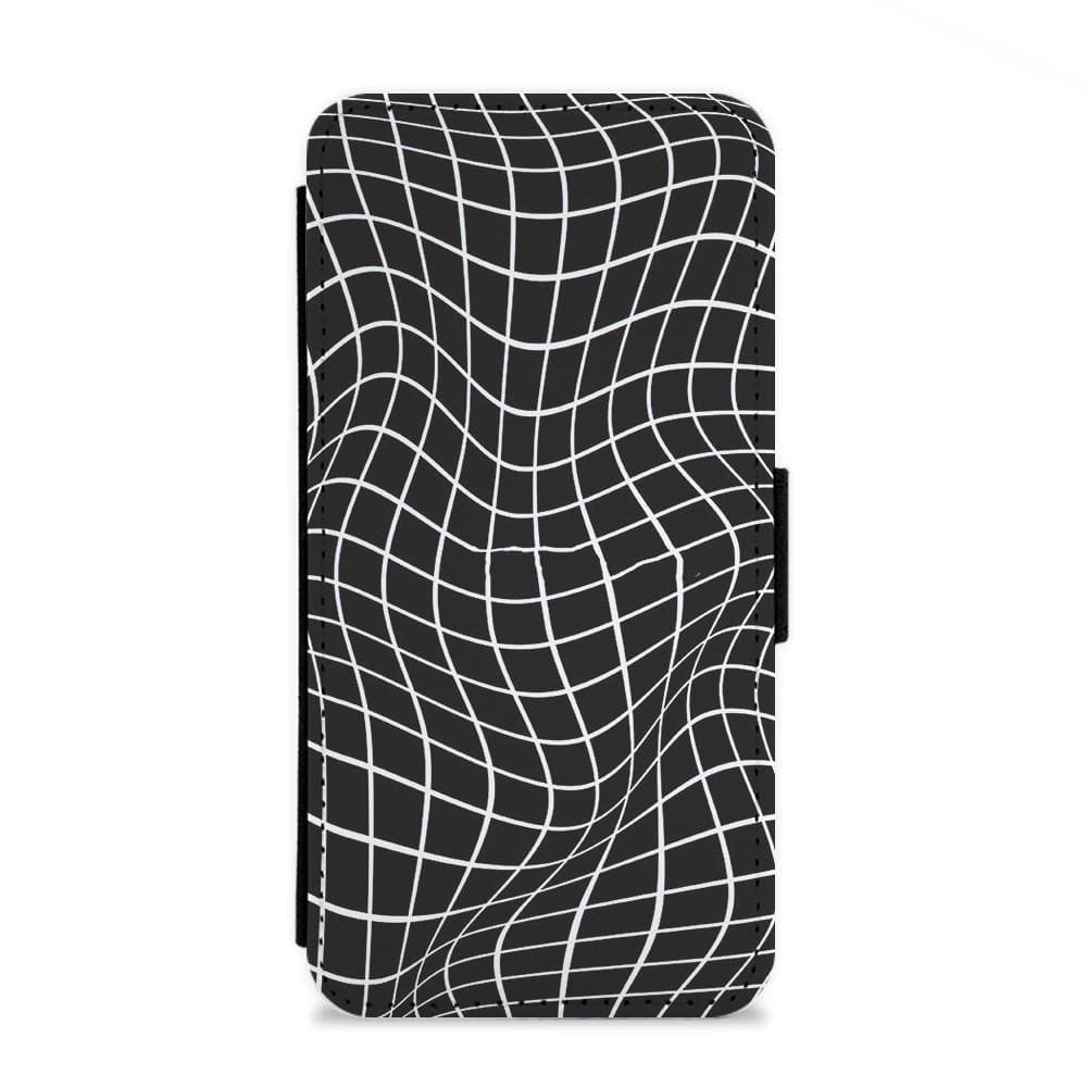 Black Wavy Grid Pattern Flip Wallet Phone Case - Fun Cases