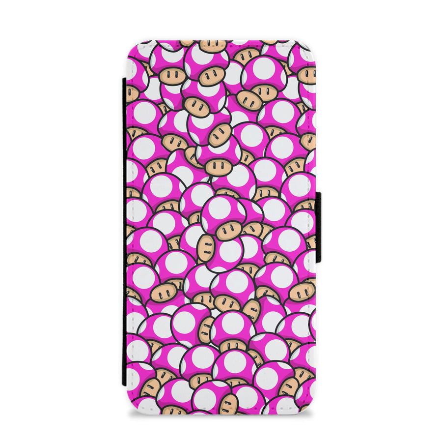 Mushroom Pattern - Dark Pink Flip / Wallet Phone Case