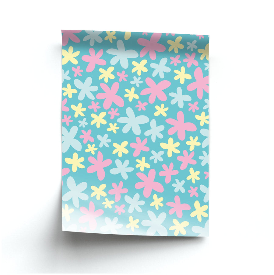 Blue, Pink And Yellow Flowers - Spring Patterns Poster