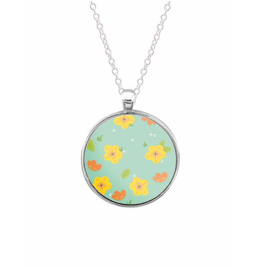 Yellow And Orange Pattern - Floral Necklace