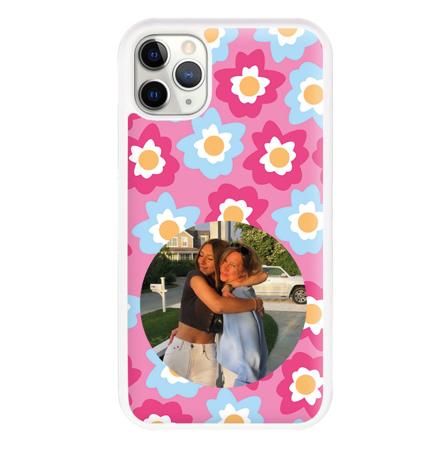 Pink And Blue Flower Pattern - Personalised Mother's Day Phone Case