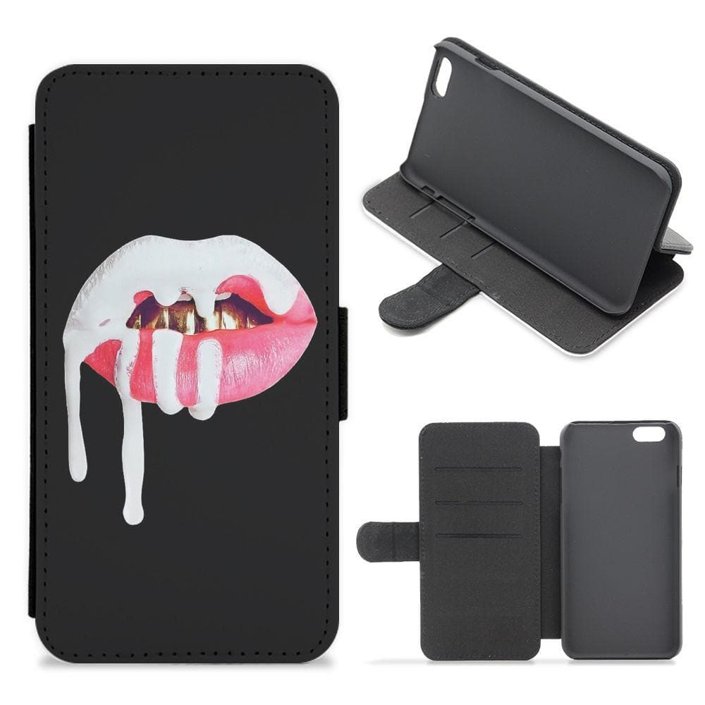 Kylie Jenner - White and Pink Lips Flip / Wallet Phone Case - Fun Cases