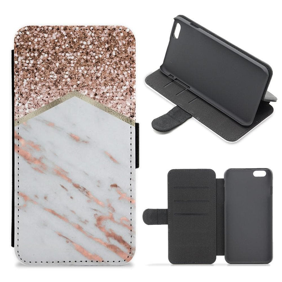 Rose Gold Marble & Glitter Flip / Wallet Phone Case - Fun Cases
