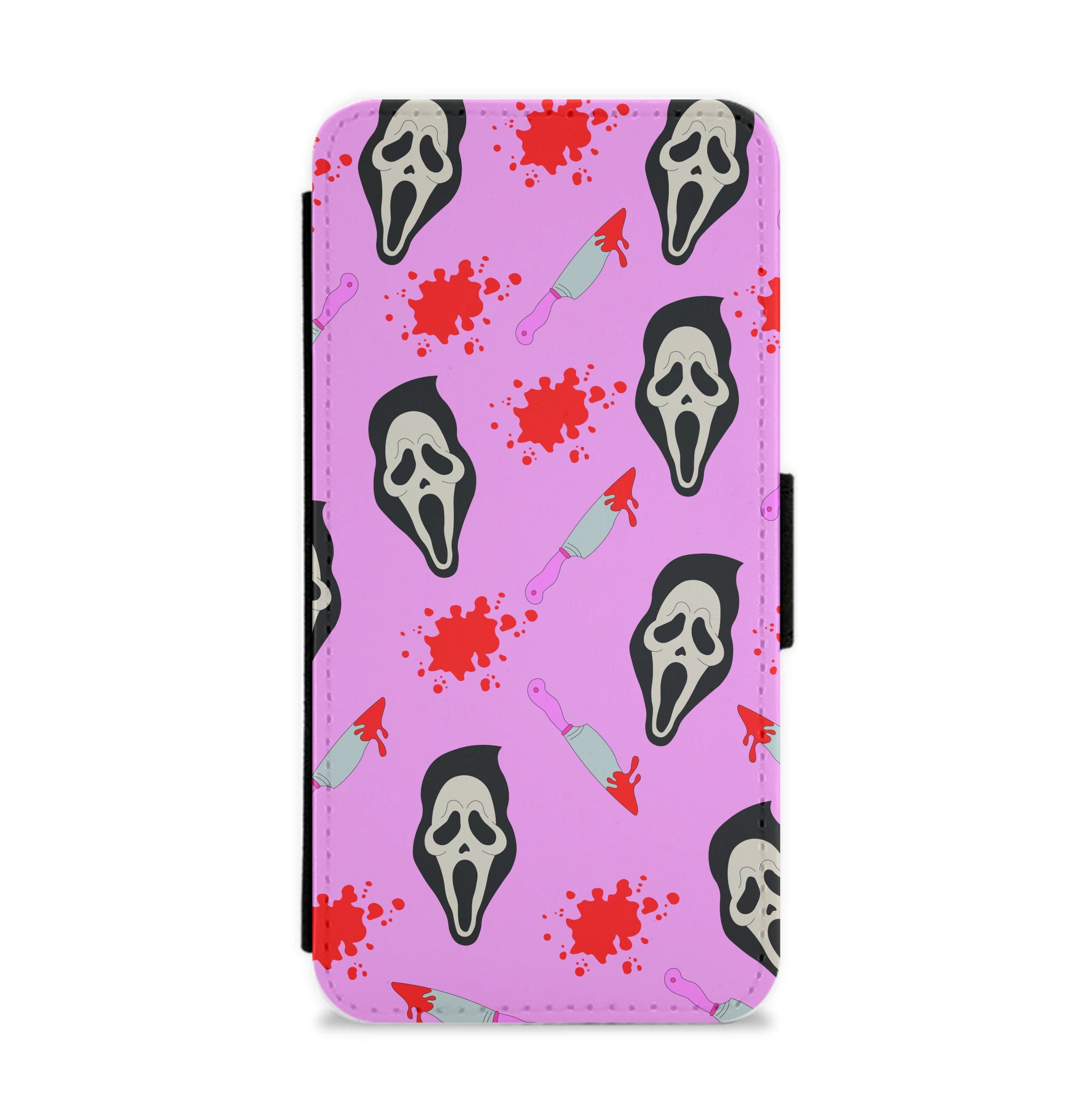 Pink Ghostface Pattern - Scream Flip / Wallet Phone Case