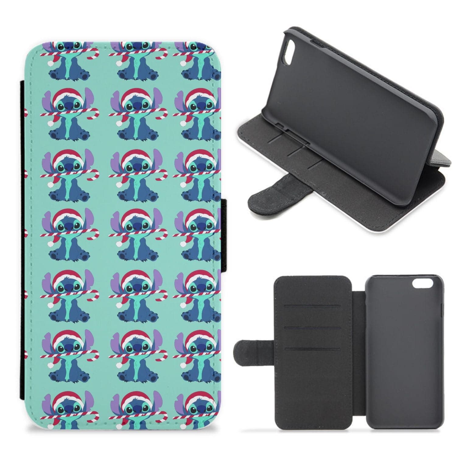 Christmas Blue Alien Pattern Flip / Wallet Phone Case