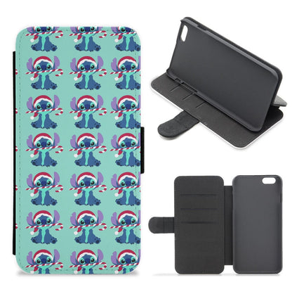 Christmas Blue Alien Pattern Flip / Wallet Phone Case