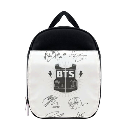 White K-Pop Band Army Logo and Signatures Lunchbox