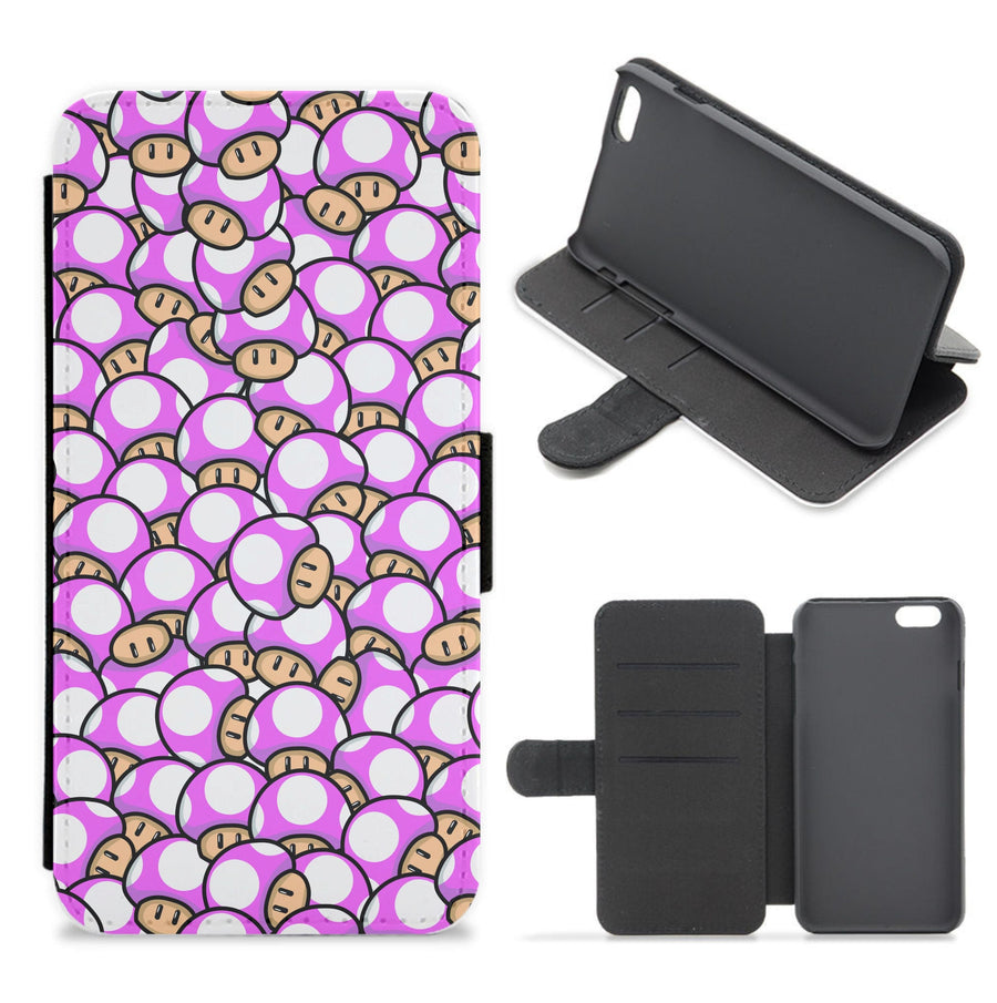 Mushroom Pattern - Pink Flip / Wallet Phone Case