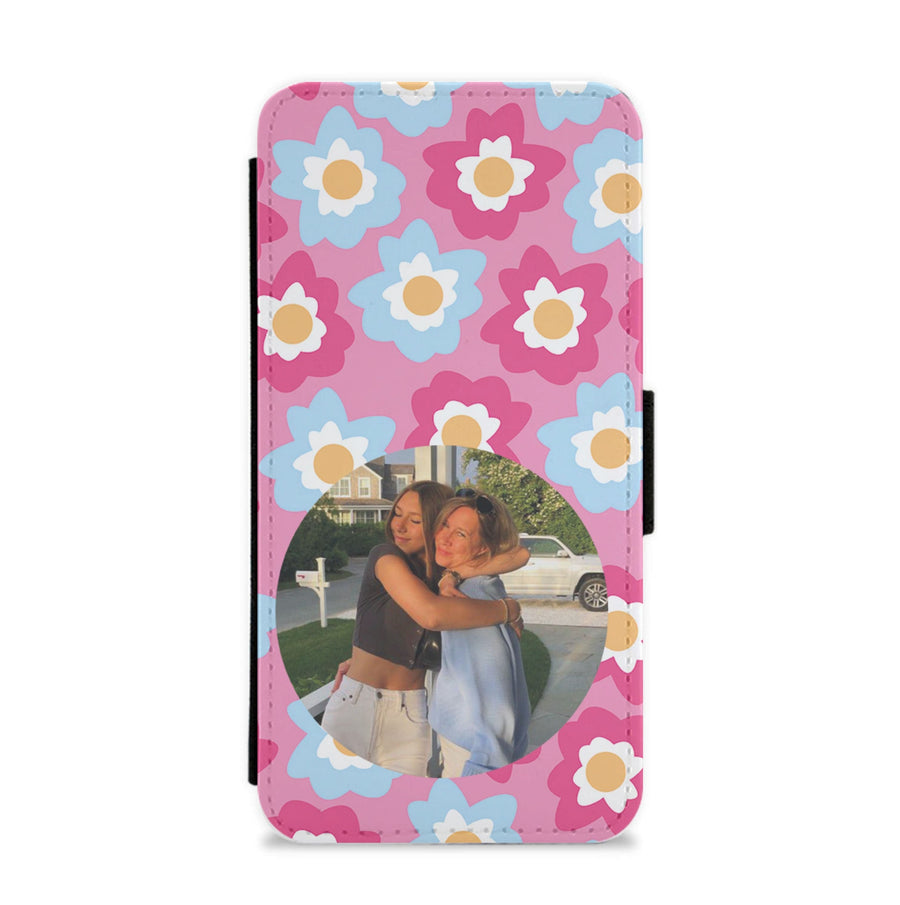 Pink And Blue Flower Pattern - Personalised Mother's Day Flip / Wallet Phone Case