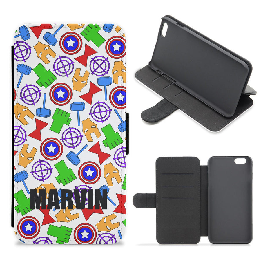 Icon Pattern - Personalised Marvel Flip / Wallet Phone Case