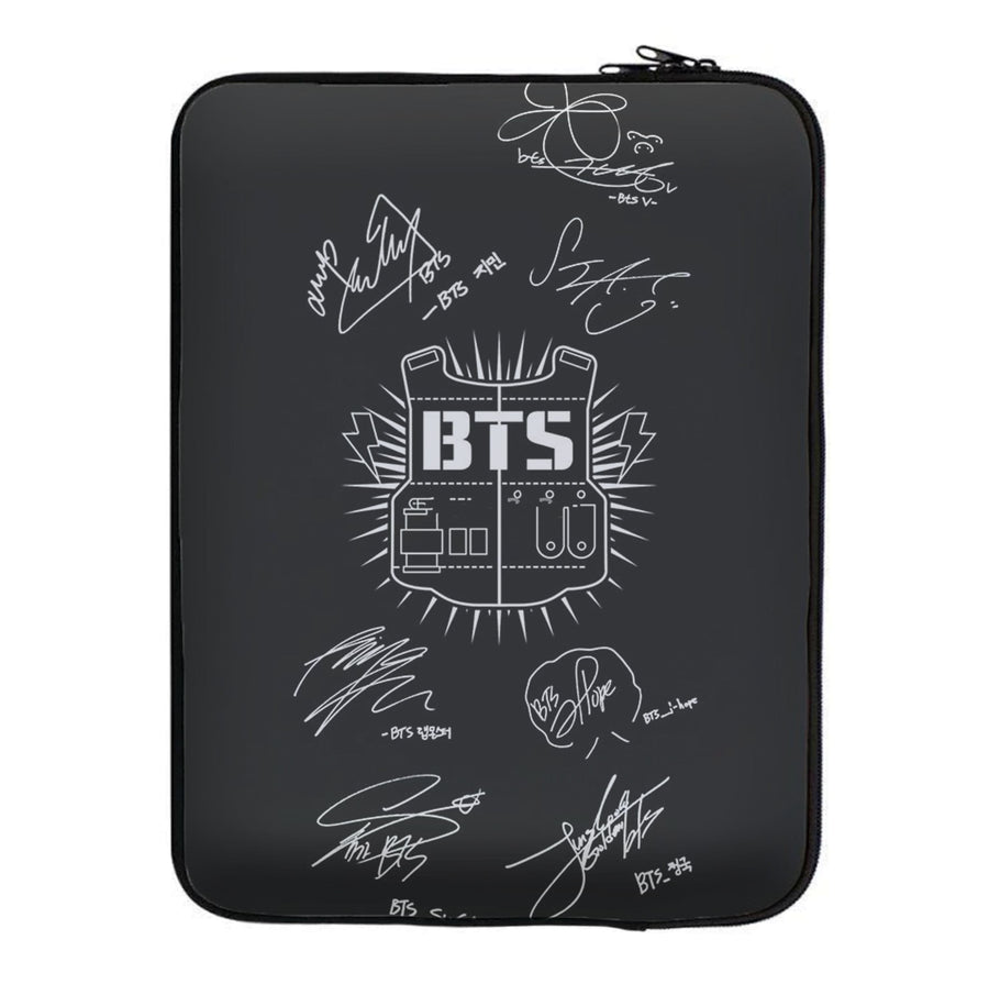 Black BTS Army Logo and Signatures Laptop Sleeve