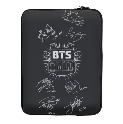 Black K-Pop Band Army Logo and Signatures Laptop Sleeve